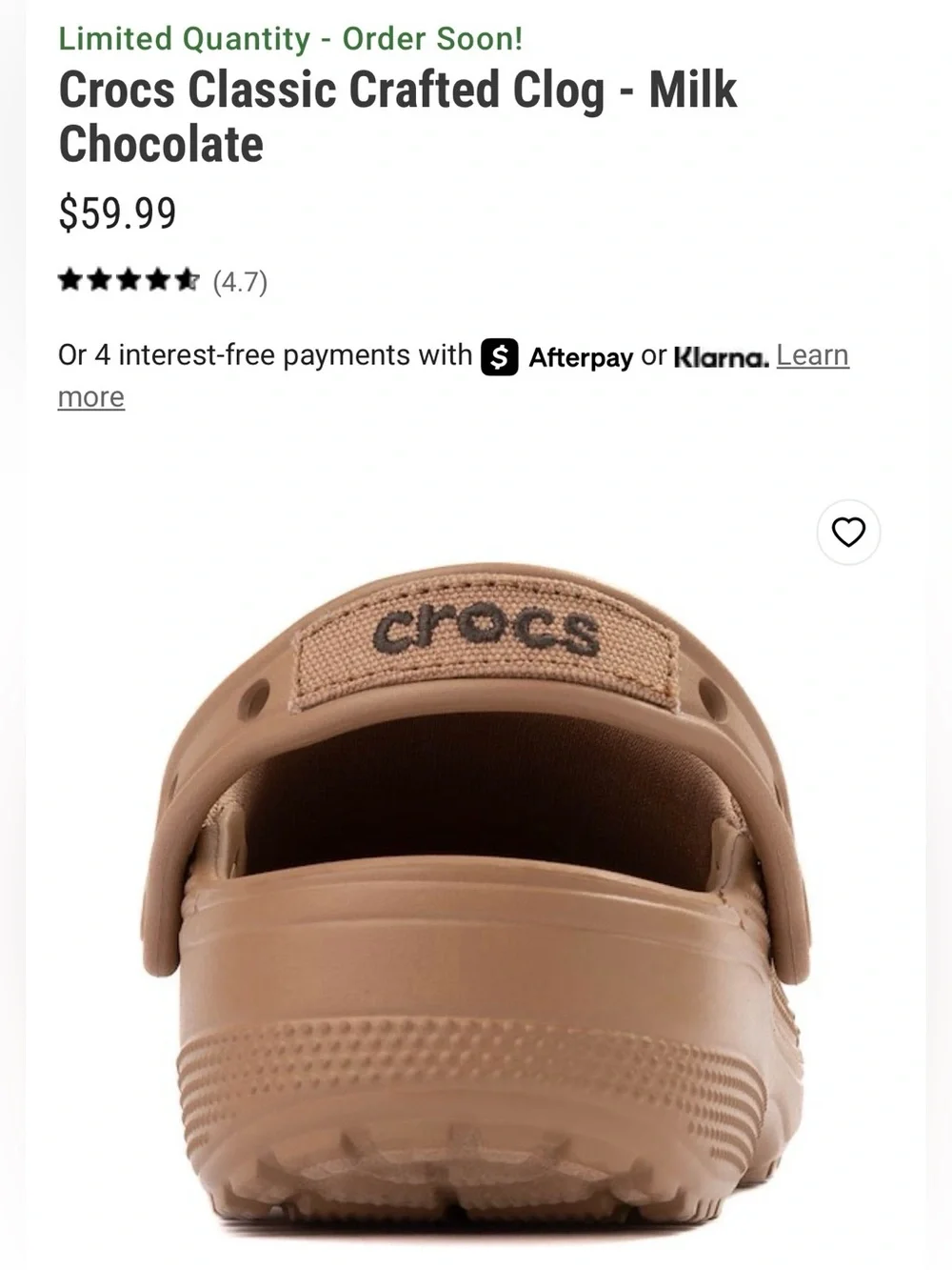 CROCS Classic Crafted Clog in Milk Chocolate